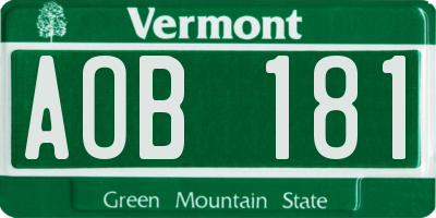 VT license plate AOB181