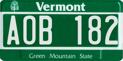 VT license plate AOB182