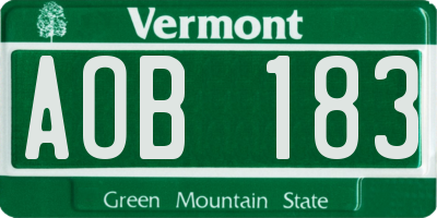 VT license plate AOB183
