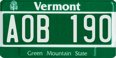 VT license plate AOB190