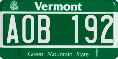 VT license plate AOB192