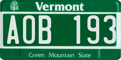 VT license plate AOB193