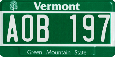 VT license plate AOB197