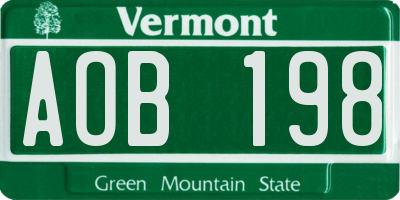 VT license plate AOB198