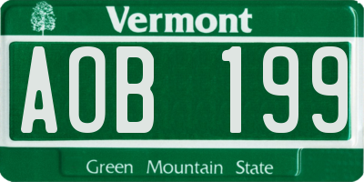 VT license plate AOB199