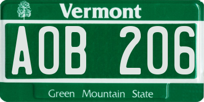 VT license plate AOB206
