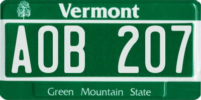 VT license plate AOB207
