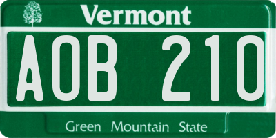 VT license plate AOB210