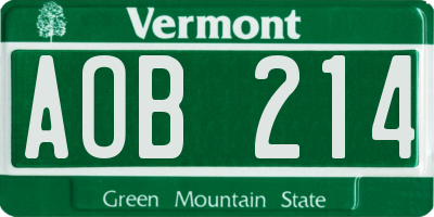 VT license plate AOB214