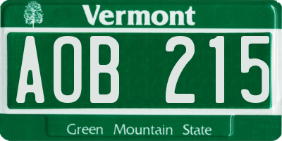VT license plate AOB215