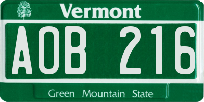 VT license plate AOB216