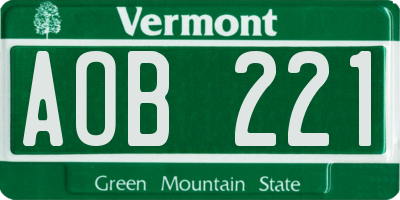 VT license plate AOB221
