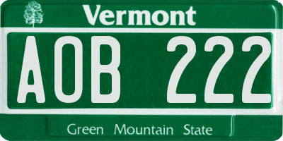 VT license plate AOB222