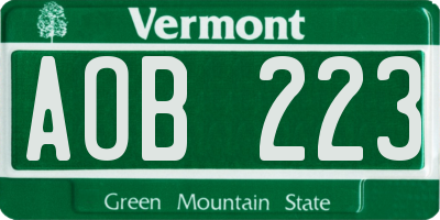 VT license plate AOB223