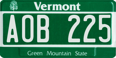 VT license plate AOB225