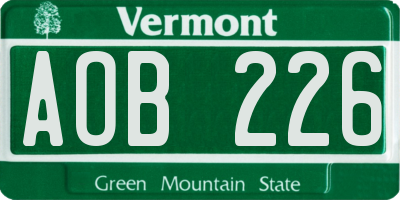 VT license plate AOB226