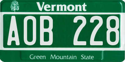 VT license plate AOB228