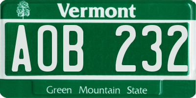 VT license plate AOB232