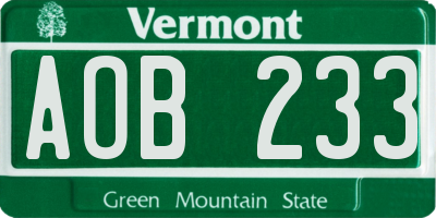 VT license plate AOB233