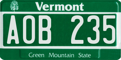 VT license plate AOB235