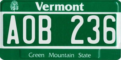 VT license plate AOB236