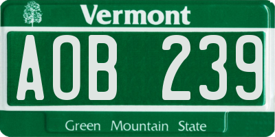 VT license plate AOB239