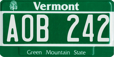 VT license plate AOB242