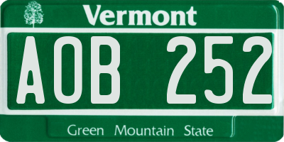 VT license plate AOB252