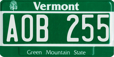 VT license plate AOB255
