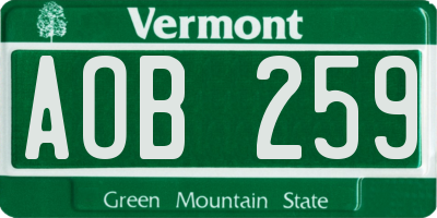 VT license plate AOB259