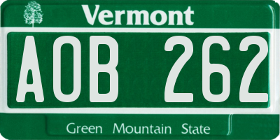 VT license plate AOB262