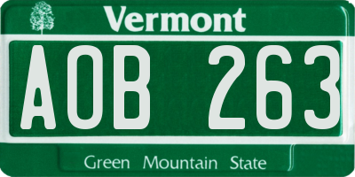 VT license plate AOB263