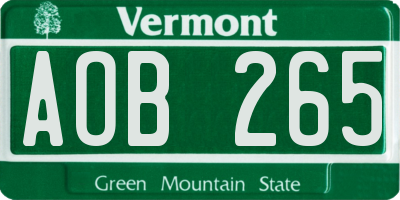 VT license plate AOB265