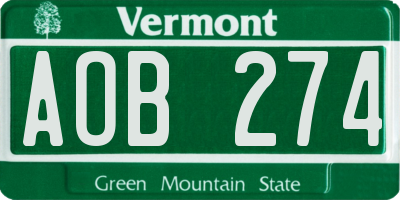VT license plate AOB274