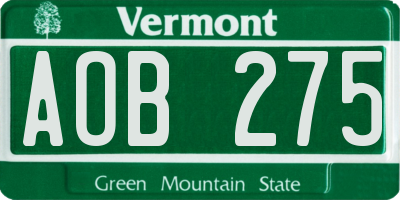 VT license plate AOB275