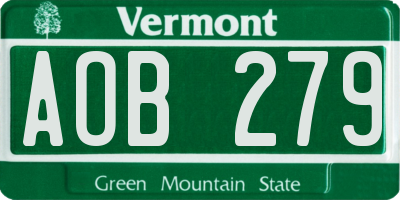 VT license plate AOB279