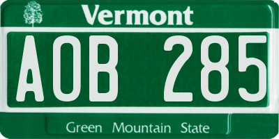 VT license plate AOB285