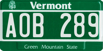 VT license plate AOB289