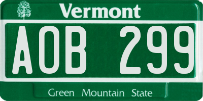 VT license plate AOB299