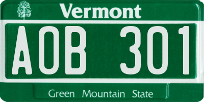 VT license plate AOB301