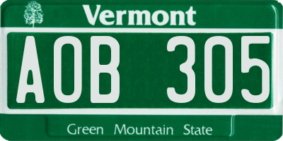 VT license plate AOB305