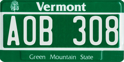 VT license plate AOB308