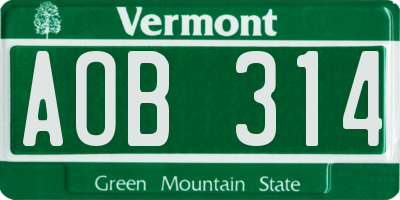 VT license plate AOB314