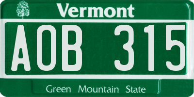 VT license plate AOB315