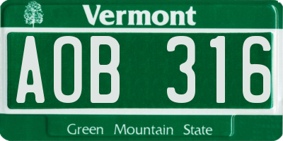 VT license plate AOB316