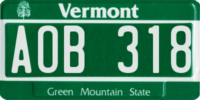 VT license plate AOB318