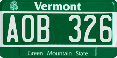 VT license plate AOB326