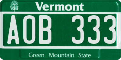 VT license plate AOB333