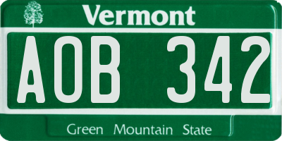 VT license plate AOB342