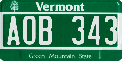 VT license plate AOB343